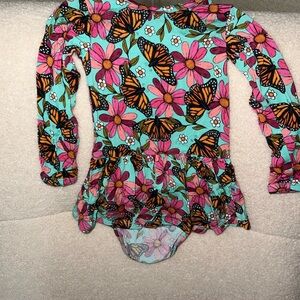 Colorful Floral and Butterfly Long Sleeve Dress